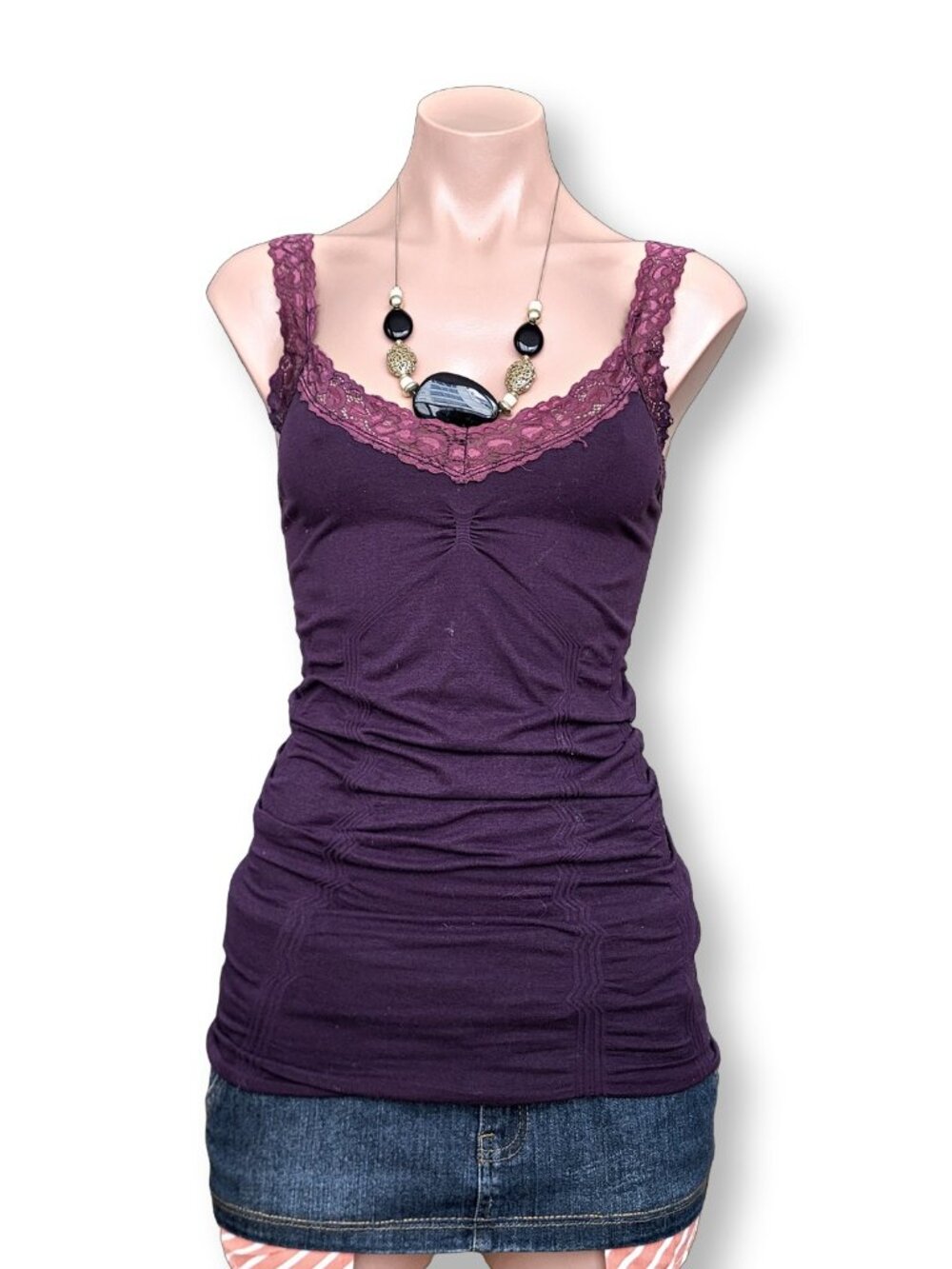 Kismet Purple Plum Lace Trim Tank Top Camisole Y2K Aesthetic Top (S)